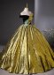 Gold Off Shoulder Leaf Decoration Party Dress