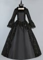 Renaissance Black Floral Brocade Victorian Gothic Vampire Dress Masquerade Ball Halloween Costume