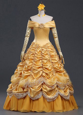 Adult Women Belle Princess Costume Yellow Moive Beauty and the Beast Cosplay Dresses On Sales