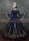 Navy Blue Long Flare Sleeves Lace Embroidered Vintage Rococo Masquerade Gown Theater Costume 2