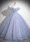 Blue Off Shoulder Tulle Long Formal Dress
