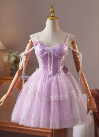 Sweetheart A-line Spaghetti Strap Shiny Mini Corset Party Dress