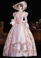 Women Pink Printed Long Flare Sleeve Floor Length Venice Fancy Party Dress