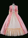 Vintage Pink Jacquard Renaissance Fair Colonial Lady Princess Tea Party Garden Floral Marie Antoinette Gown Dress Theater Costume