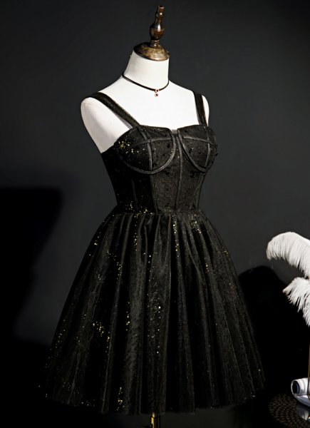 Black Sexy Short Sequin Corset Backless Prom Dress Girls Party Cocktail Dress
