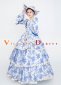 Blue Floral Rococo Baroque Medieval Renaissance Historical Period Dress Gown 2