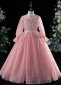 Girls Pink Long Sleeve Sequin Tulle Wedding Christmas Dresses