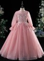 Girls Pink Long Sleeve Sequin Tulle Wedding Christmas Dresses