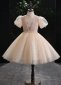 Girls Mock Neck Pearl Tulle Champagne Short Dresses Size 3-12