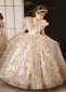 Champagne Children Ruffle Neck Princess Party Dress 2