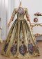 Gold Floral Patterns Embroidered Brocade Masquerade Dress