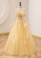 Light Yellow Backless Out off Shoulder Tulle Party Dress
