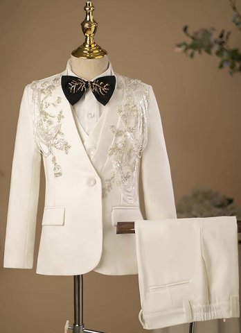 Boys Suits 5 Piece Slim Fit Tuxedo Suits Kids Beads Sequins Formal Dress Blazer For Stage