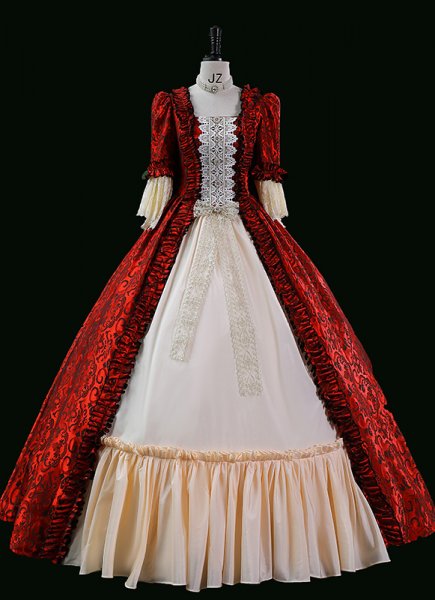 Vintage Wine Red Jacquard Renaissance Fair Colonial Lady Princess Tea Party Garden Floral Dress Marie Antoinette Gown Theater Clothing