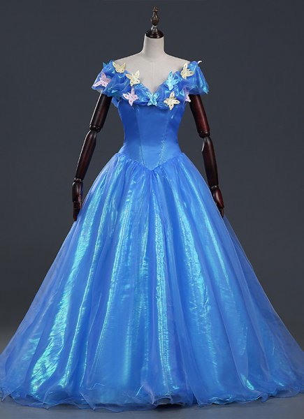 真新しいブルーアダルトゴージャスなシンデレラドレス女性プリンセスシンデレラハロウィーンコスプレパーティードレスロングテール付き