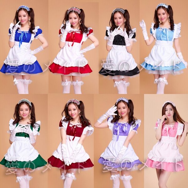 New 8 Colors Cute Japanese Women Sweet Lolita Dresses Girls Apron Anime Cosplay Maid Uniform Outfit Costume