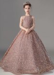 Girls Princess Sexy Henley Neck Sequin Birthday Party Dress