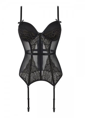 Black Overbust Corset With Lace And Mesh Panels Lingerie