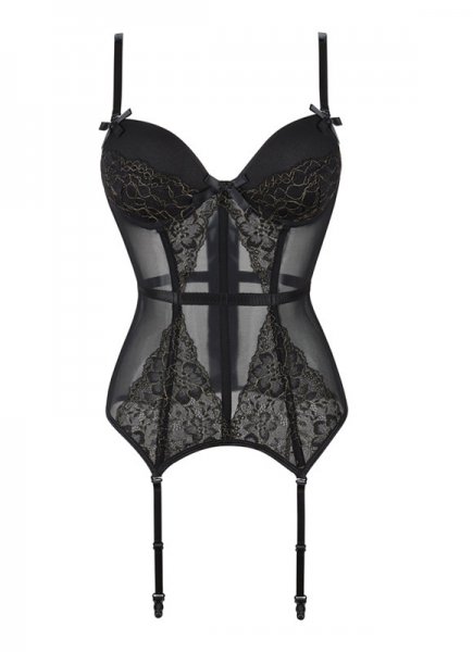 Black Overbust Corset With Lace And Mesh Panels Lingerie