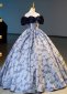 Vintage Princess Off the Shoulder Floor Length Jacquard Prom Dresses 1