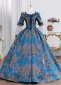 Blue Floral Brocade Victorian Ball Gown Historical Masquerade Dress 3