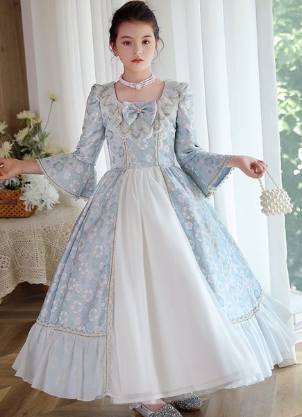 Girls Light Blue Floral Party Dress Children Birthday Ball Gown