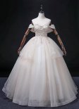 Ivory Tulle A-Line Tiered Long Prom Dress