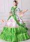 Green Long Flare Sleeves Retro Bow Floral Masquerade Ball Gown Theater Costume 3