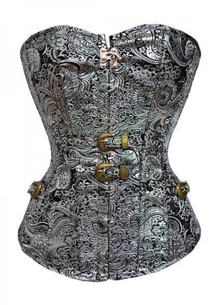 Gothic Jacquard Sexy Swing Hook Silver Corset