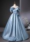 Women Blue Silk Satin Formal Gala Dress