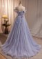 Lavender Appliques Off the Shoulder Wedding Dress With Beading 1