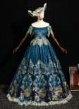 Graceful Retro Navy Blue Velvet Masked Prom Ball Gown Lace Short Sleeves Off the Shoulder Long Lolita Tea Party Dress