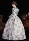 Purple Printed Long Flare Sleeve Floor Length Masquerade Ball Dress 4