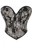 Vintage Deep V-Neck Black Printed Overbust Corset
