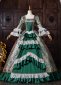 Green Floral Jacquard Brocade Lace Long Sleeve Victorian Dress Holiday Party Costume