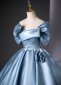 Women Blue Silk Satin Formal Gala Dress 1
