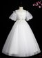 Children Puff Sleeve White Sequin Tulle Wedding Party Dresses