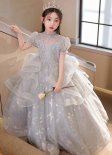 Vintage Flower Girl Dress Bead Sequin Little/Big Girls Bridesmaid Holiday Ball Gown
