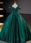 Vintage Green Puff Ball Sleeves Formal Dresses