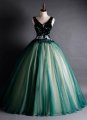 Women Green Sequin Sleeveless Evening Prom Ball Gown Dress