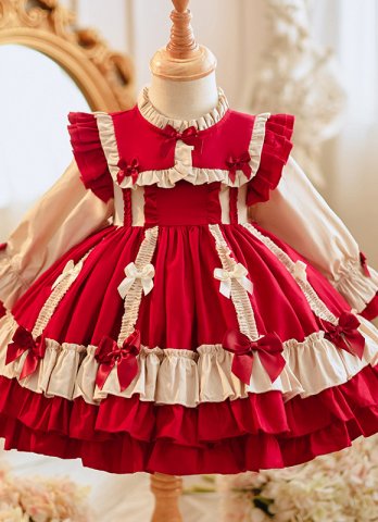 Christmas Children Princess Red Lolita Party Mini Dress