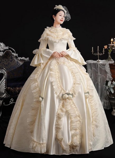 Upscale Custom-made Beige Marie Antoinette Dress Masquerade Party Flower Ball Gown