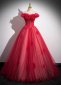Red Appliques Tulle Corset Long Holiday Party Dress
