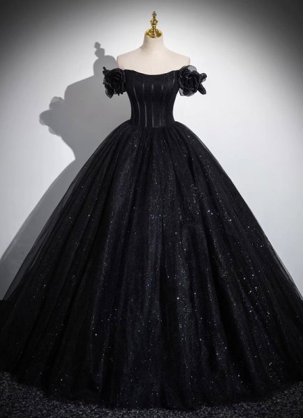 Stunning Black Off The Shoulder Tulle Holiday Party Dress