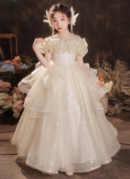 Flower Girls White Princess Mesh Wedding Dress For Children