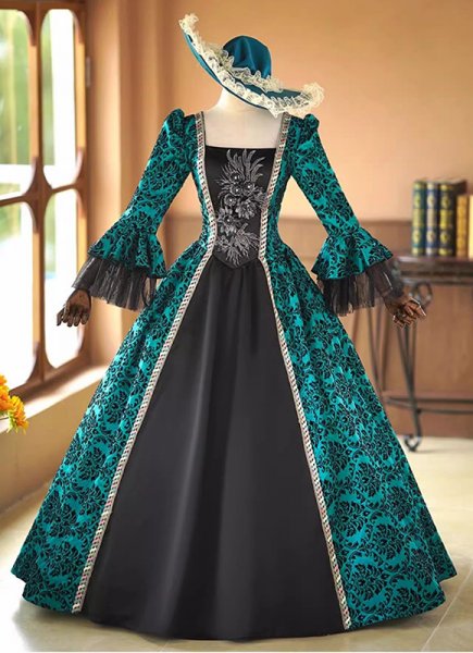 Vintage Green Medieval Masquerade Dress Halloween Party Clothing