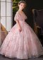 Kids Pink Ruffle Sequin Mesh Princess Graduation Dresses