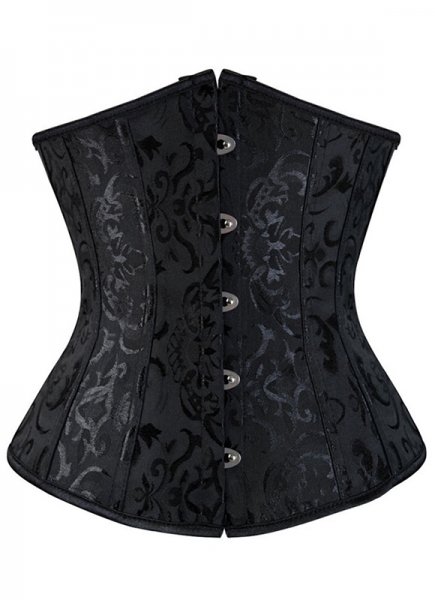 Black Brocade Underbust With Hip Gores