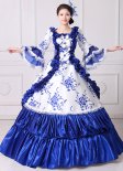 真新しいブルーレースプリントマリーアントワネットマスカレードボールガウン中世南部ロココベルドレス劇場服