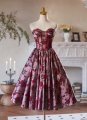 Vintage Burgundy Corset Off-the-Shoulder Jacquard Party Dress